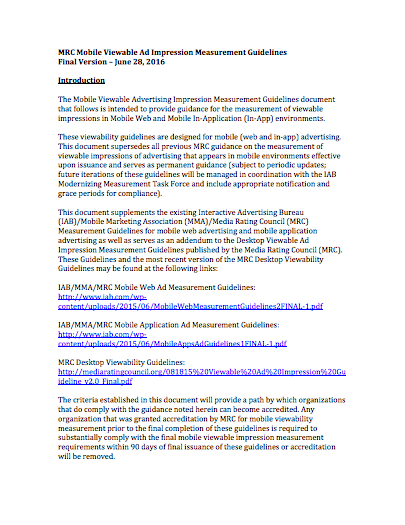 Mobile Viewable Ad Impression Measurement Guidelines